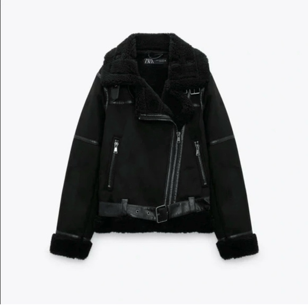 NWOT Zara Black Shearling Moto Biker Jacket